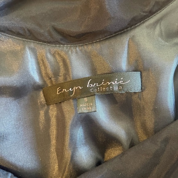 Eryn Brinie Sz S fully lined sleeveless tiered ruffle navy  dress with side zip - Picture 8 of 8